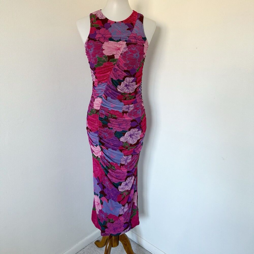 NEW NWT MINKPINK Women's Lexie Mesh Midi Dress Sleeveless Ruched Stretch S Small - Picture 9 of 16